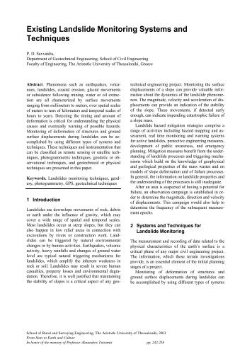 Existing Landslide Monitoring Systems and Techniques