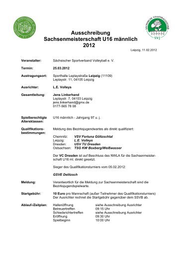 Ausschreibung Sachsenmeisterschaft U16 männlich 2012