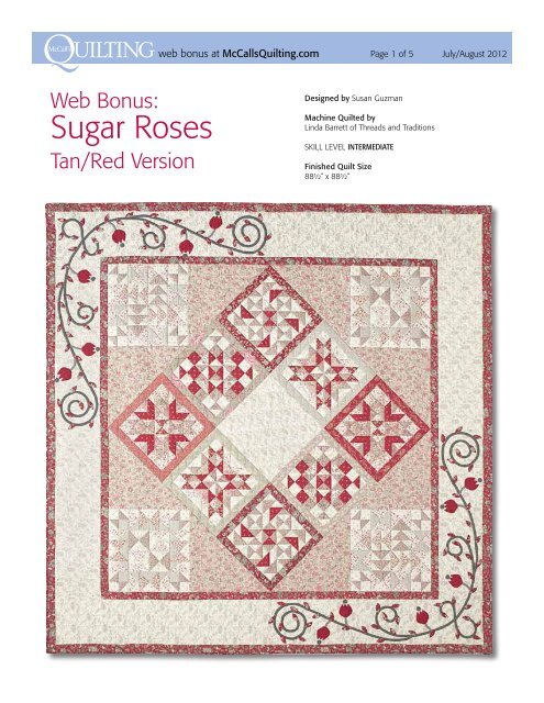 FREE Sugar Roses 2012 Series Bed Quilt Pattern ... - McCalls Quilting