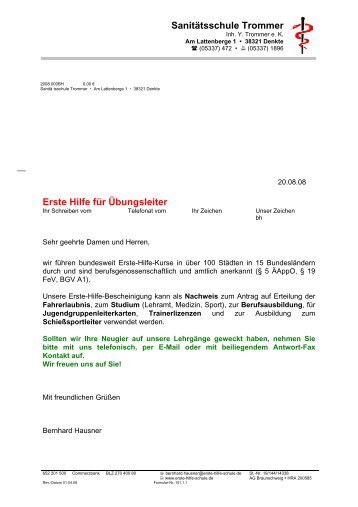 Sanitätsschule Trommer Erste Hilfe für Übungsleiter