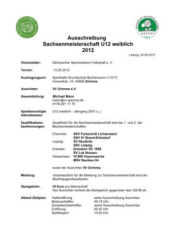 Ausschreibung Sachsenmeisterschaft U12 weiblich 2012