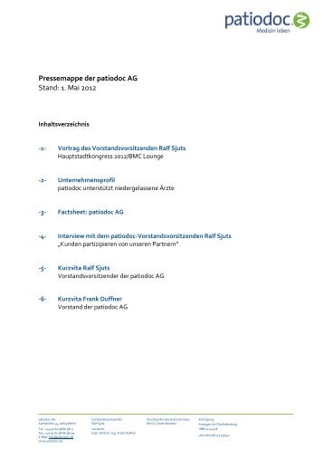 Pressemappe der patiodoc AG Stand: 1. Mai 2012