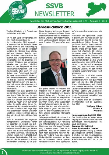 SSVB NEWSLETTER - sächsischer Sportverband Volleyball eV