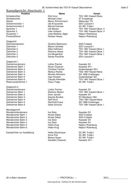 Protokoll 28. Schwimmfest des TSV 91 Kassel-Oberzwehren vom ...