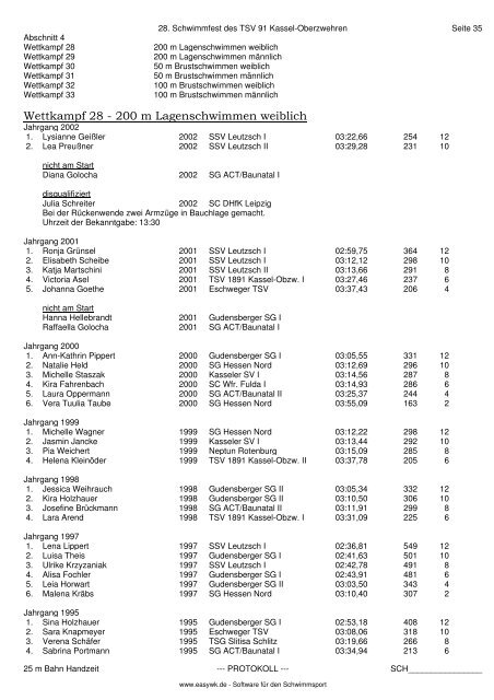 Protokoll 28. Schwimmfest des TSV 91 Kassel-Oberzwehren vom ...