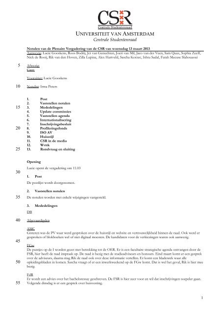 Notulen CSR PV 130313 - Studentenraad van de Universiteit van ...