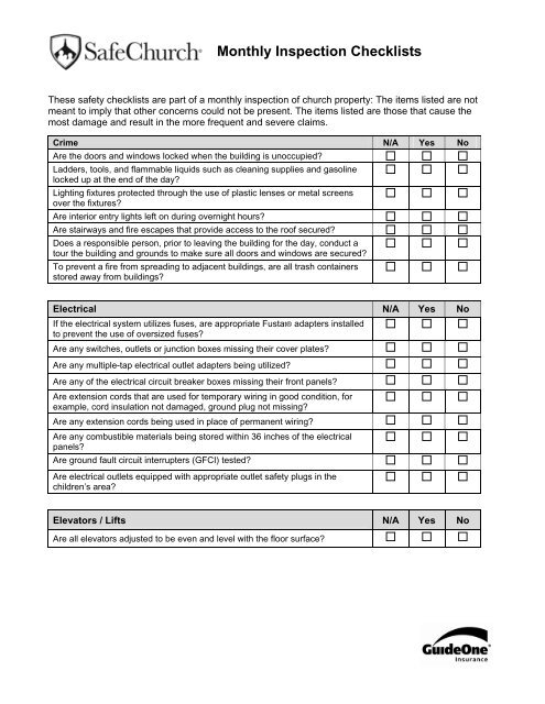 Building Inspections Checklist Monthly Ministry Advantage