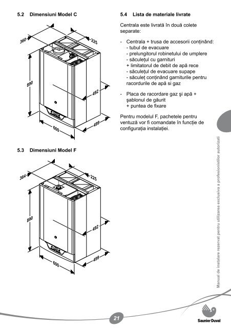 Manual instalare centrala termica pe gaz Saunier Duval ... - Calor