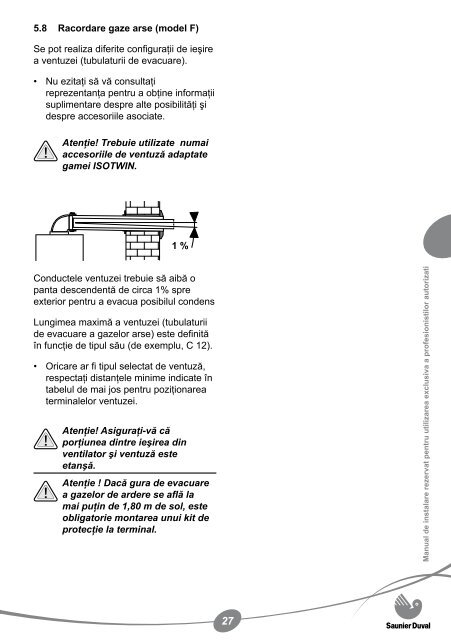 Manual instalare centrala termica pe gaz Saunier Duval ... - Calor