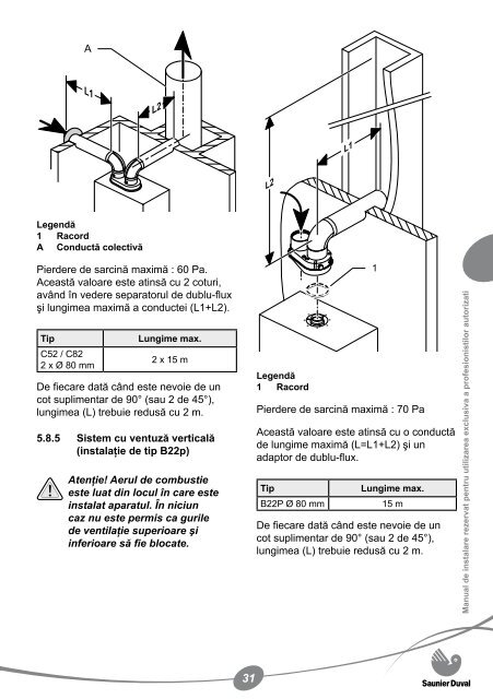 Manual instalare centrala termica pe gaz Saunier Duval ... - Calor