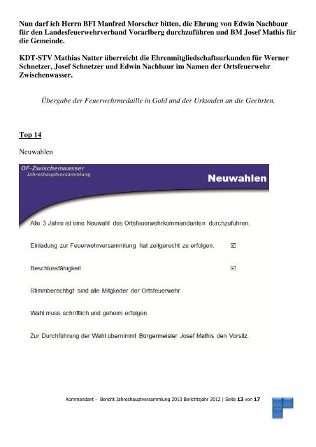 Bericht Kommandant - Gemeinde Zwischenwasser