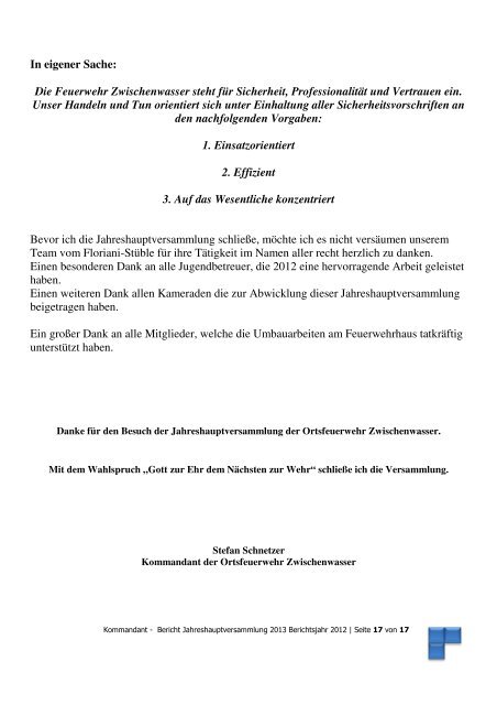 Bericht Kommandant - Gemeinde Zwischenwasser
