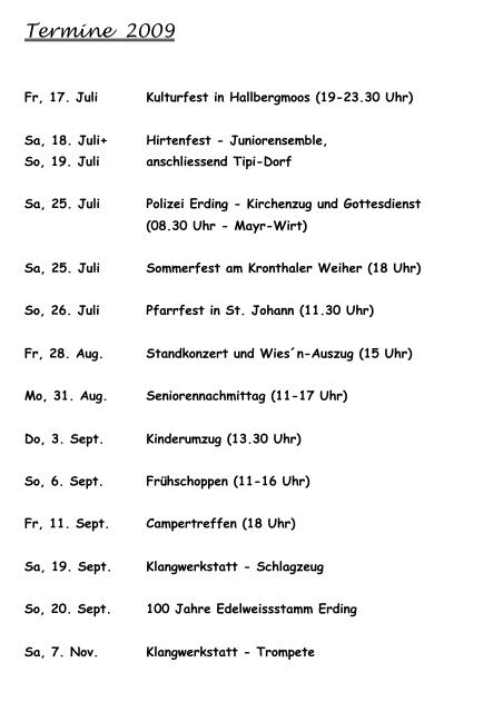 Termine - Informationen - Stadtkapelle Erding eV