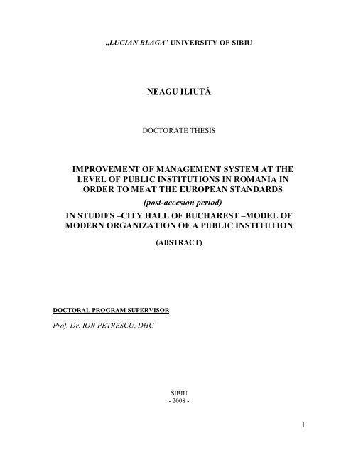 neagu iliuţă improvement of management system ... - Doctorate ULBS