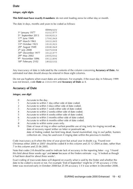 EURING Code Manual - The European Union for Bird Ringing