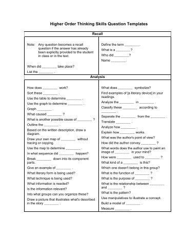 Higher Order Thinking Skills Question Templates