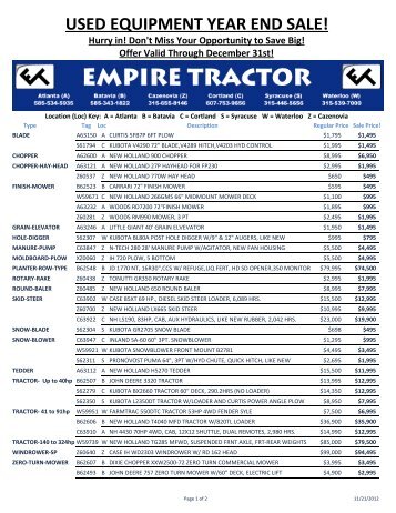 USED EQUIPMENT YEAR END SALE! - Empire Tractor