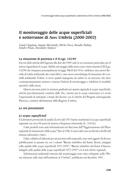Il monitoraggio delle acque superficiali e sotterranee ... - ARPA Umbria