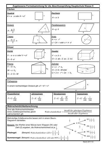 Formelsammlung Mathe Bayern Realschule Formelsammlung Mathematik