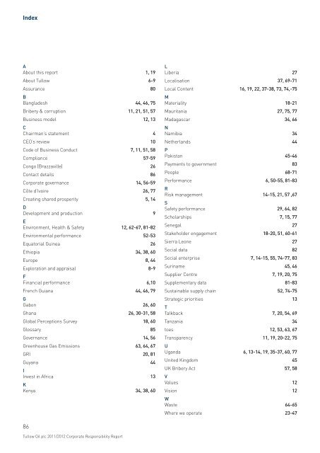 Tullow Oil plc 2011/2012 Corporate Responsibility Report - The Group