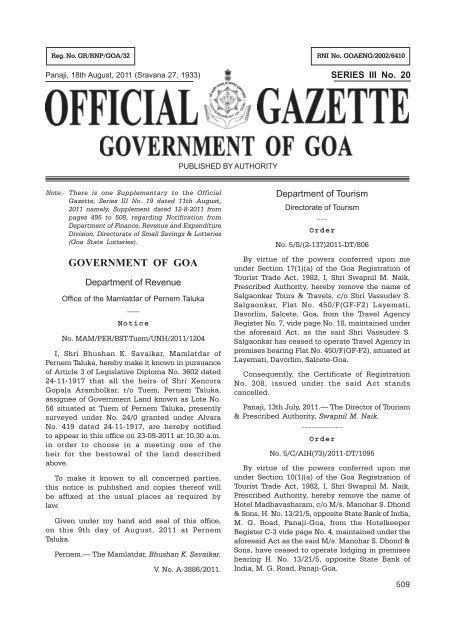 Series III No. 20.p65 - Goaprintingpress.gov.in