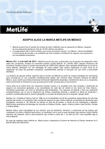 ADOPTA ALICO LA MARCA METLIFE EN MÃXICO