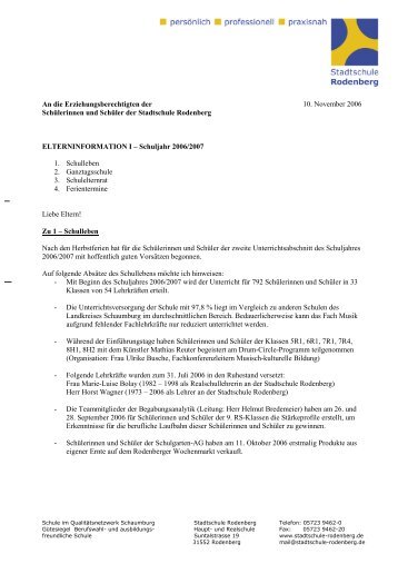 ELTERNINFORMATION I - Schuljahr 2006/2007 - Stadtschule ...