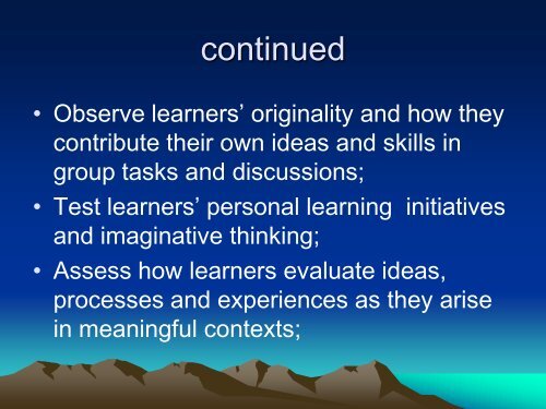 ASSESSMENT OF LEARNER CENTRED EDUCATION