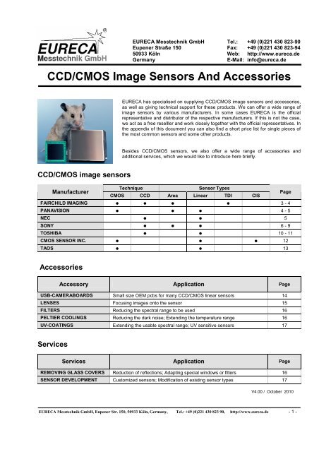 CCD/CMOS Image Sensors And Accessories - EURECA ...