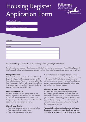 Housing Register Application Form - Shepway District Council