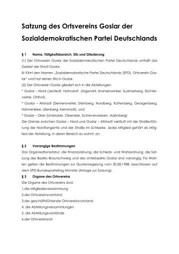 spd-satzung gs - SPD-Ortsverein Goslar