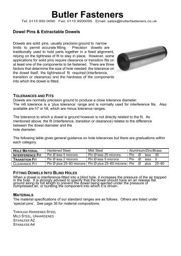 Dowel Pin brochure - Butler Fasteners Limited Fasteners Fixing ...