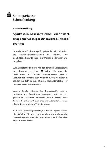 Sparkassen-Geschäftsstelle Gleidorf nach knapp fünfwöchiger ...