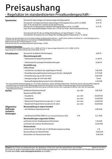 Preisaushang neu - Stadtsparkasse Remscheid