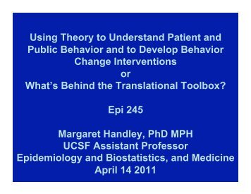 Using Theory to Understand Patient and Public Behavior and to ...