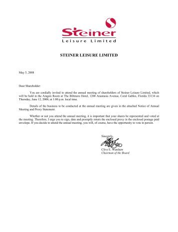 STEINER LEISURE LIMITED - Steiner Leisure Ltd.