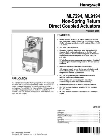 ML7294, ML9194 Non-Spring Return Direct Coupled Actuators - Kele