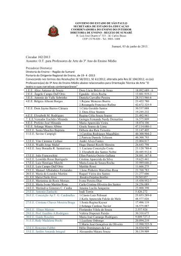 Circular n° 102/2013 - Sumaré - Governo do Estado de São Paulo