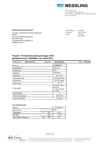 Trinkwasseranalyse Kernstadt Bruchsal 2012 - und ...