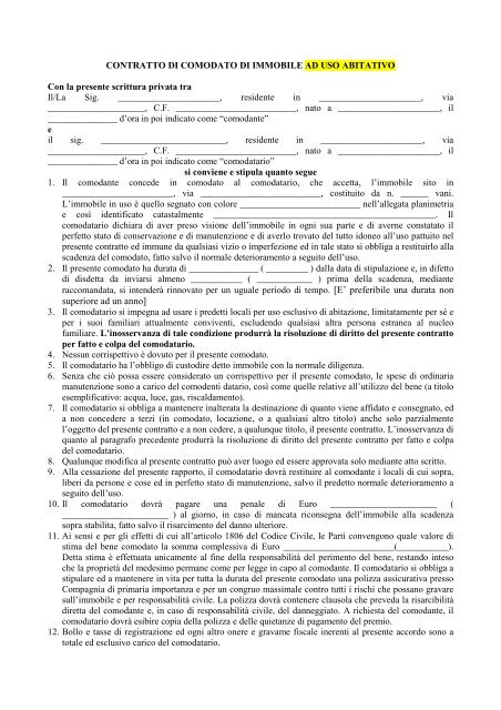 Contratto Di Comodato Di Immobile Ad Uso Abitativo