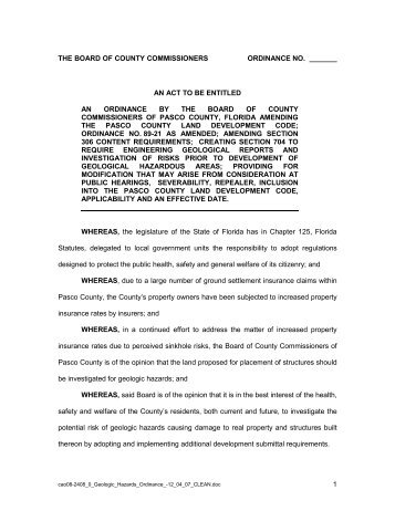 Geologic Hazards Ordinance 12/04/07 - Pasco County Government