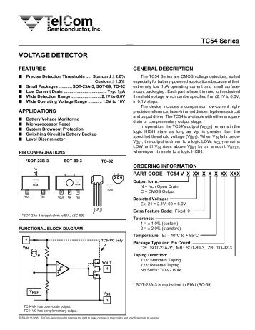 TC54 Series VOLTAGE DETECTOR - Solarbotics.net