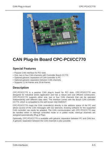 CAN Plug In Board CPC PCI/CC770 - Ems-wuensche.com