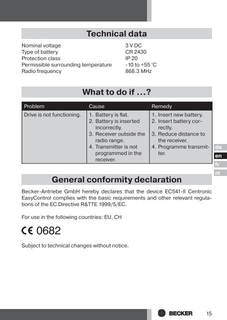 Becker Centronic EasyControl EC541 II Anleitung - auf enobi.de