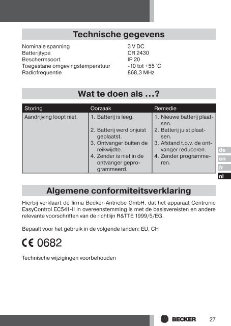 Becker Centronic EasyControl EC541 II Anleitung - auf enobi.de