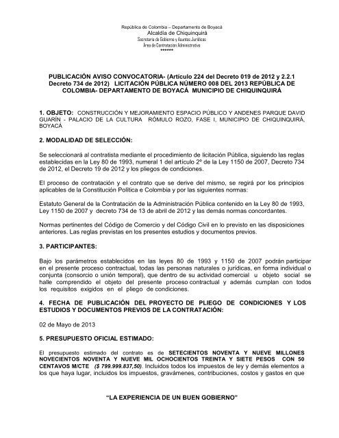 Descargar PUBLICACIÃN AVISO CONVOCATORIA - ChiquinquirÃ¡