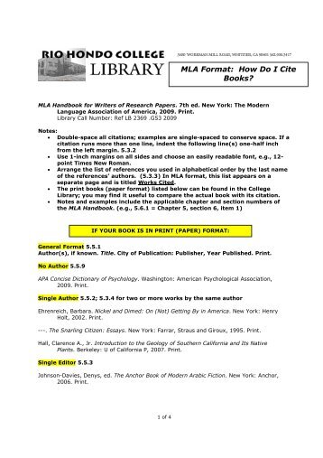 MLA Format - Rio Hondo College Library