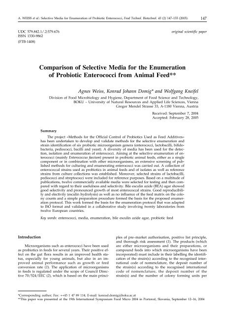 Comparison of Selective Media for the Enumeration of - Food ...