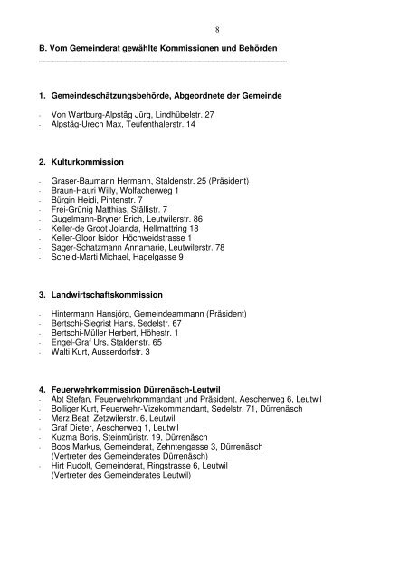 Behörden- und Ämterverzeichnis - Dürrenäsch