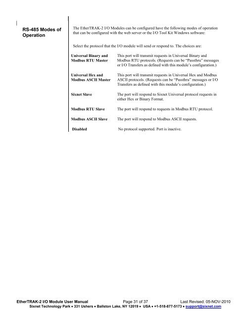 USER MANUAL Dual Ethernet I/O Module Installation and ... - Sixnet